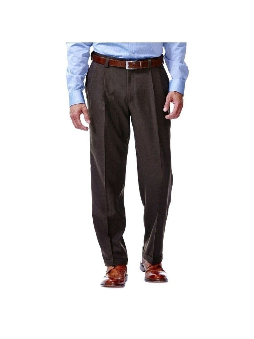 Haggar Men's Classic Fit Stretch Stria Dark Chocolate Dress Pants 38Wx29L - NWT